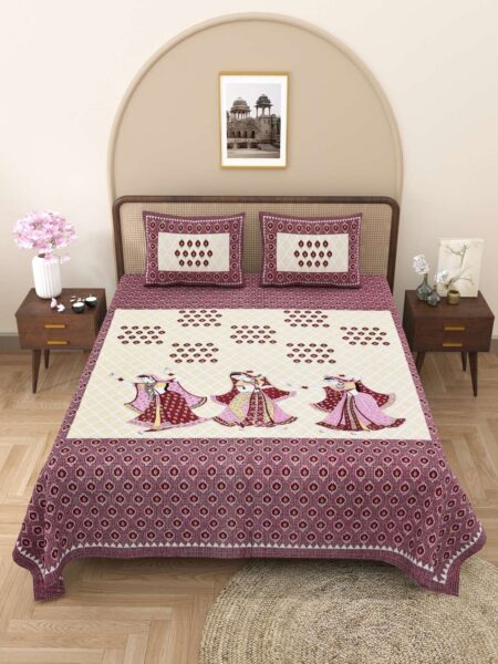 100% Pure Cotton Traditional Printed Bedsheet for Double Bed King Size Bedsheet with 2 Pillow Covers