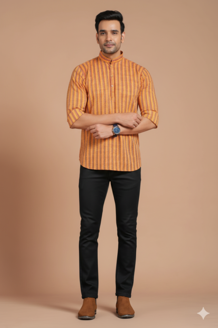 Saffron Stripe Short Kurta