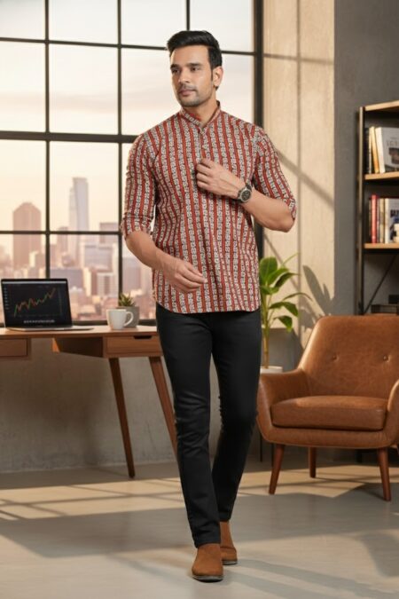 Men's Handblock Printed Cotton Short Kurta